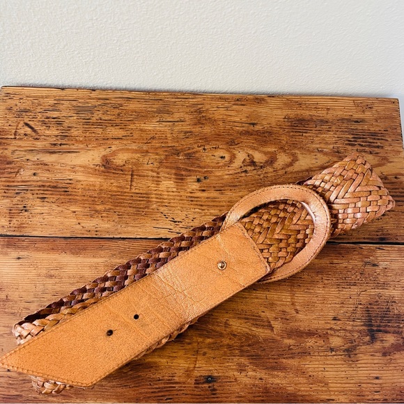 Linea Pelle Wide Woven Leather Belt - Bronze Gold Brown - Picture 1 of 6